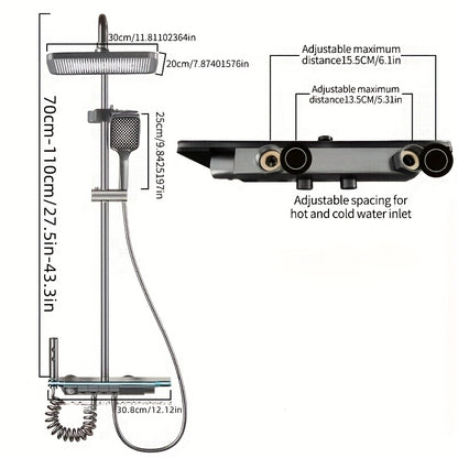 Luxury Gun Gray Shower Head Set, Piano Key Ambient Light, High Pressure Rainfall System, 4-in-1 Bathroom Accessories Kit, Digital Shower Head, Ideal Gift for Home Bathroom Decor, Perfect for Easter and Ramadan