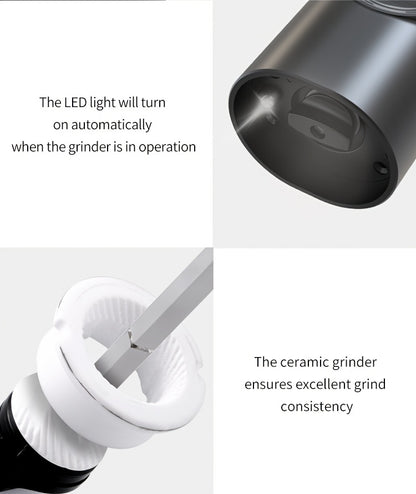 1pc/2pcs Option, Rechargeable Electric Salt And Pepper Grinder, Automatic Salt And Pepper Grinder with LED Light, Adjustable Coarseness, Large Capacity, Suitable for Home Kitchen Barbecue, Restaurant, Outdoor, Wedding Gift