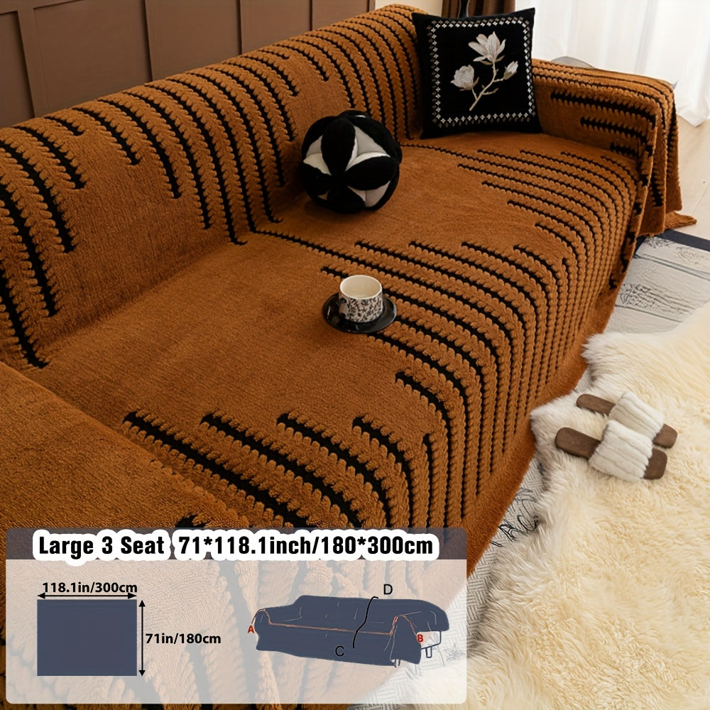 1pc Modern & Striped Sofa Cover - Soft Polyester, Machine Washable, Easy to Fit for 3-Seater, Loveseat, Sectional Sofa, Armchair
