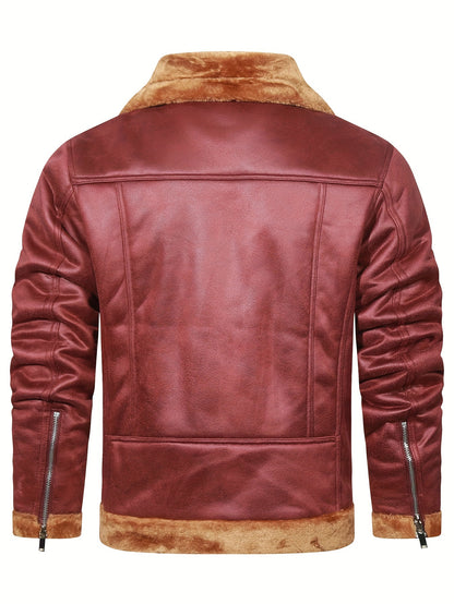 Men's Pu Jacket, Chic Faux Leather Jacket For Fall Winter