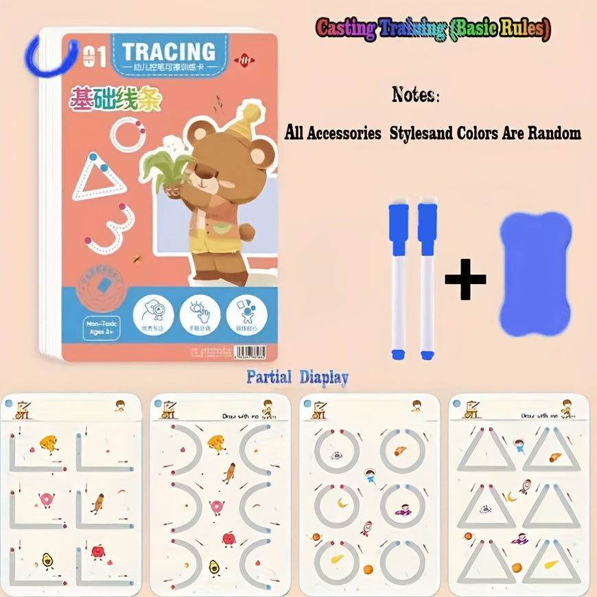 Kids' Reusable Magic Practice Workbook Set with Interactive Writing Activities - -Style Number & Letter Tracing Exercises, Color-Coding Games, ABCs & 123s Learning Book with Answer Key for Homeschool,, Classroom - Durable & E