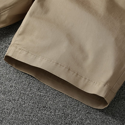 Men's Summer Micro-Elastic Casual Shorts - Four-Tenths Length, Olive Green, Mid-Rise Waist, Elastic Waistband, Side Pockets, Lightweight & Breathable for Casual Attire