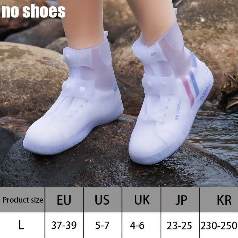 Waterproof Shoe Covers for Outdoor Work, Cycling, Skiing - Non-Slip, Durable, Soft Plastic with Adjustable Straps, White with Purple Accents, Ideal for Wet Conditions, Cycling Accessories, Sleek Design, Secure Fit Design, Wom