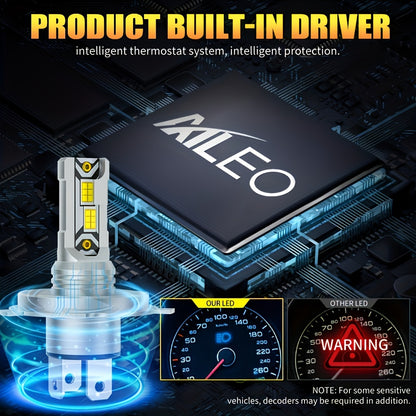 AILEO 2pcs High-Quality H4 LED Lights, 18000LM 60W Car Headlamps with High/Low Beam, 6000K White Light, Aluminum Body, Plug & Play, No Battery Needed, Perfect for Motor Vehicles, Automotive Lighting | Modern Car Accessories |