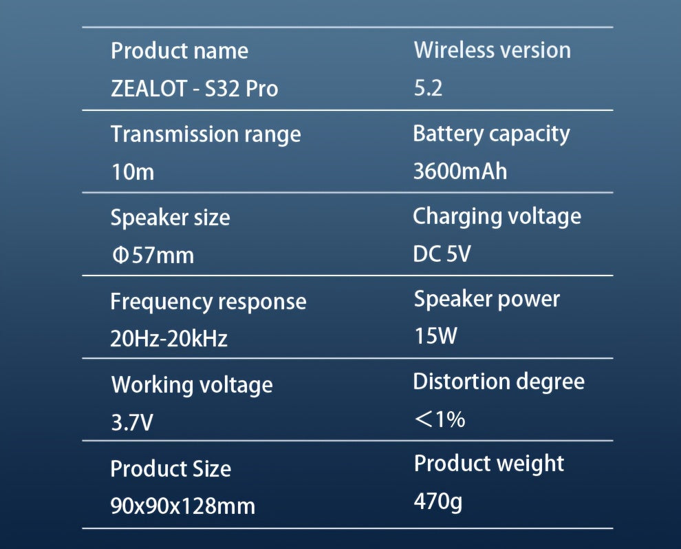 2024 New Style Zealot S32 Pro Wireless Speakers, Featuring Dual Pairing, a 3600Mah Battery, And 12 Hours of Loud Stereo Playtime with Booming Bass, Includes a Type-C Charging Cable for Connection with Mobile Phones, Tablets,