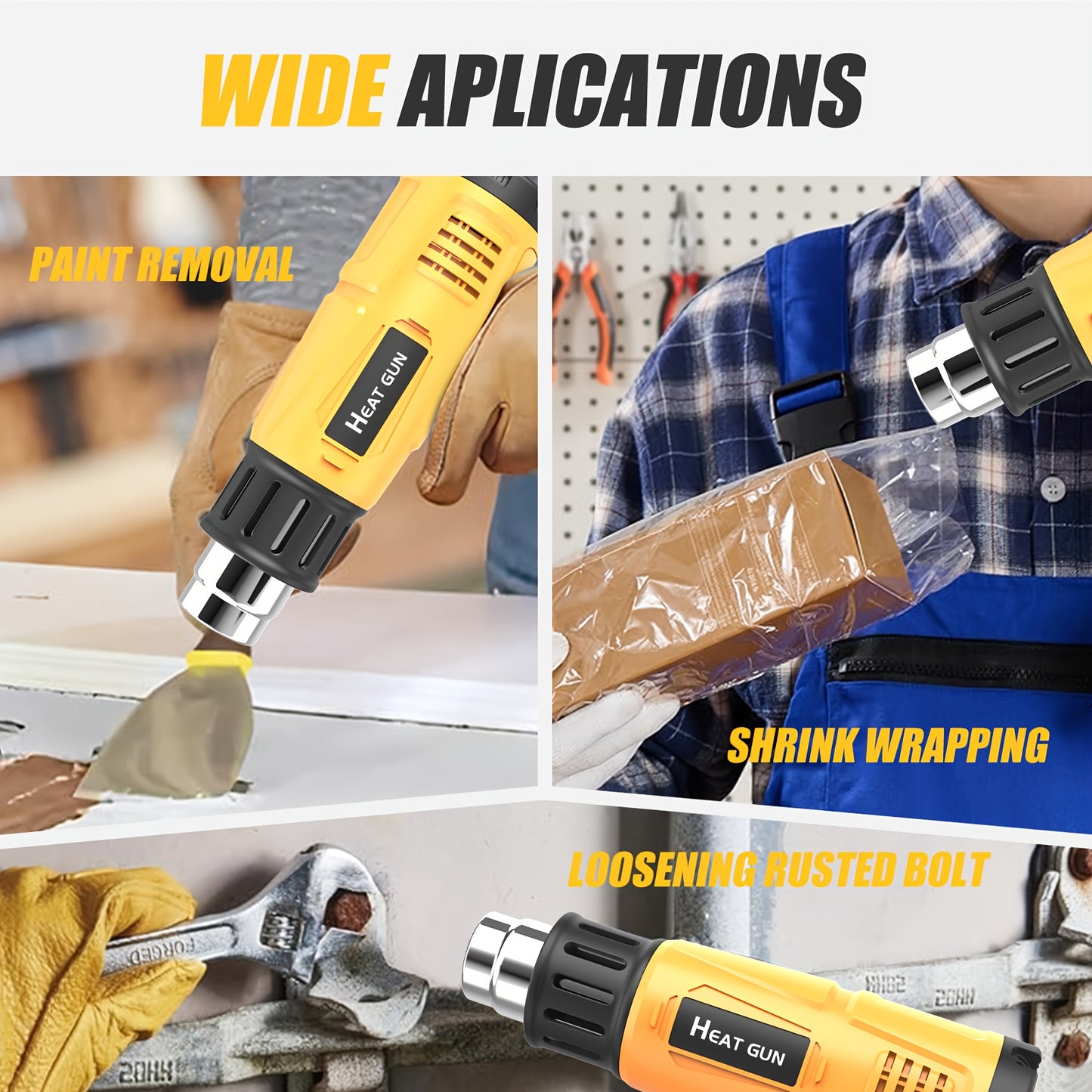 2000W Professional Electric Heat Gun with Adjustable Temperature Control, 1.5S Fast Heating, 122°F-1202°F Range, Ideal for Welding & Soldering, Automotive & Construction Use, European Standard Plug, 220-240V, Soldering Heat