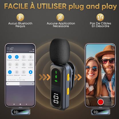 2025 New USB C Phone Mini Microphone for iPhone, Android, Camera, Utsund LED Display Wireless Lavalier Microphone for Video Recording, Clip on Lapel Lav Mics with Noise Reduction for Interview Vlog YouTube TikTok