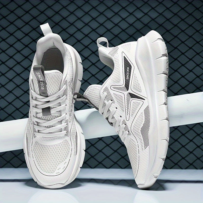 Men's Breathable Sneakers - Stylish Solid Color, Shock-Absorbing for Running and Casual Wear, Durable & Comfortable