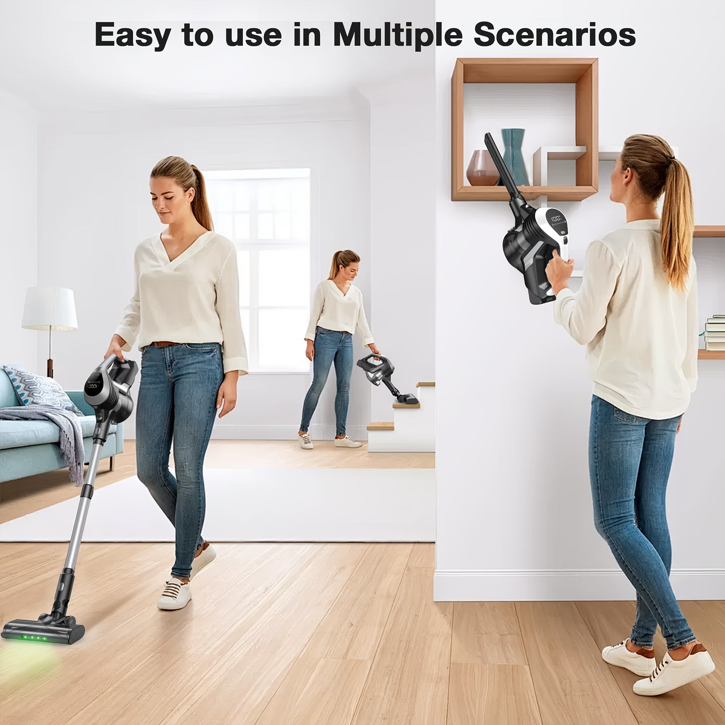 MOOSOO YC1 Pro Cordless Vacuum with LED Display, 2 Batteries, 6In 1 Lightweight Stick Design, High Suction for Carpet, Hard Floor & Pet Hair, Ergonomic Handle, Durable Construction, Cordless Vacuum Cleaner, Home Cleaning Aid,
