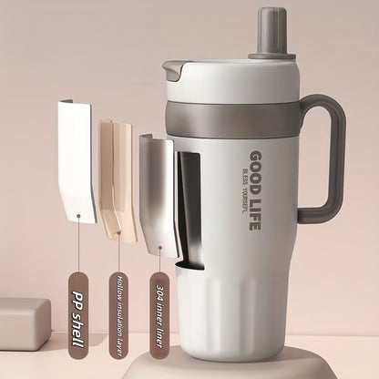 1pc 304 Stainless Steel Double-Walled Handle Tumbler, 720ml Large Capacity Sports Cup with Straw – Portable Outdoor Travel Mug, Essential High-Capacity Water Bottle for Car and Outdoors