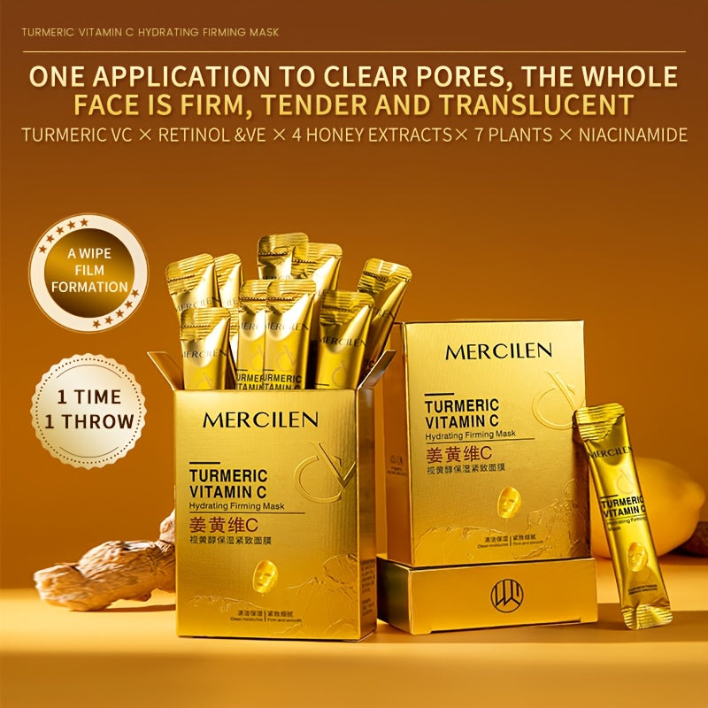 Turmeric Vitamin C retinol Moisturizing and firming Mask 6g*10 pack, containing collagen, vitamin E, niacinamide and plant squalane, deep cleaning, moisturizing and firming, even Light Beige, fine pores, suitable for all Ligh