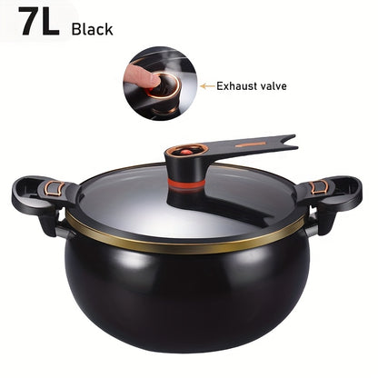 7L Large Heavy-Duty Iron Stock Pot & Dutch - 26cm/10" Multi-Functional Cooker with Lid, Sturdy Black/White/Golden/Brown/Teal/Gray/Green Exteriors, Compatible with / Stoves for Boiling, Simmering, Steaming, Frying