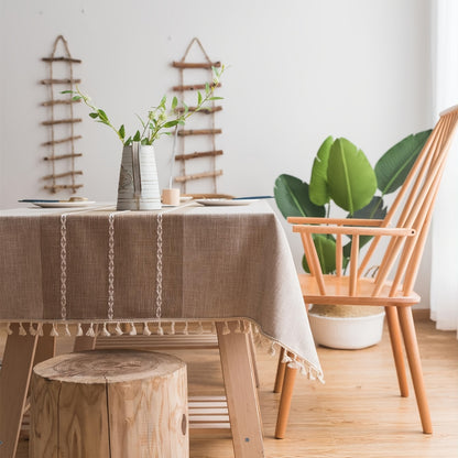 1pc Rustic Tassel Tablecloth - Stain Resistant, Washable, and Perfect for Picnics, Camping, Weddings, Birthday Parties, Thanksgiving, Restaurants, and Buffet - Home Kitchen Decor