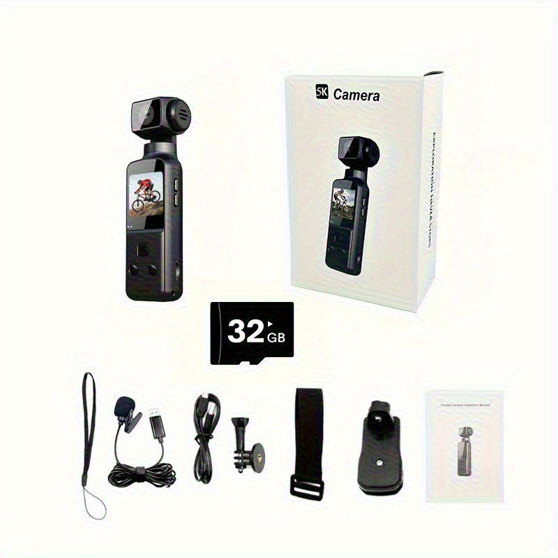 1pc 5K Vlog Camera with 3-Axis Gimbal & Magnetic Mount | 270° FOV + 3.38cm CMOS for American Style Beauty | Pocket-Sized | USB-C Fast Charge | Ultimate Travel/ Back to School Vlogging Kit (Easter Gifts Ready)