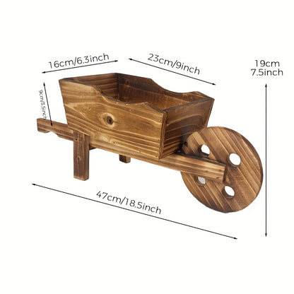 1pc, Flower Pot Wooden Cart Flower Pot Wheelbarrow Planter Wooden Wagon Planter Outdoor Garden Plant Planter Wheelbarrow Decoration Succulent Flower Pot