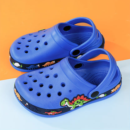 Toddler Girls Cute Cartoon Print Closed Toe Slip On Platform Clogs, Children's Casual Outdoor Anti-skid Hollow Out Sandals Beach Garden Shoes