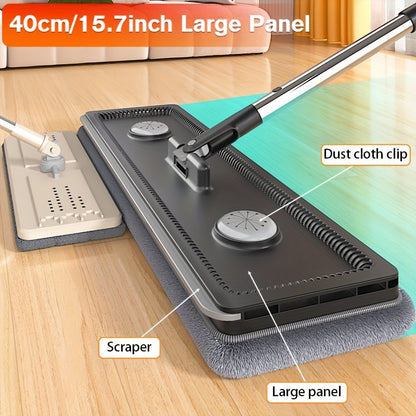 Lazy Hands-Free Flat Mop And Bucket Set with 4pcs Mop Pad- Dual-Purpose Dry And Wet Cleaning, Ideal for Bedroom, Kitchen, Living Room, Bathroom - Durable Plastic, for Household And Floor Cleaning, Tile Marble Floor Cleaning M