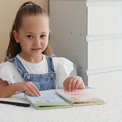 4 livros + 1 caneta + 6 recargas de caneta + 1 porta-canetas, caderno de caligrafia infantil, livro de exercícios infantil, livro de palavras mágicas, livro de atividades para educação infantil