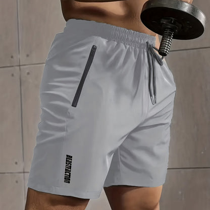 A Pair of Men'S Casual And Minimalist Style Comfortable Shorts, Featuring Letter Print Pockets And Drawstrings, Suitable for Summer Outdoor Fitness Wear, Quick-Drying Comfortable Shorts with Slightly Stretchy Elastic Waistban