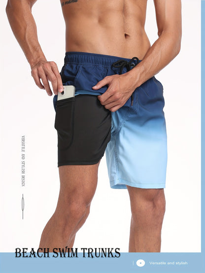 Men's Quick-Dry Beach Shorts with Tropical Palm Tree & Palm Leaf Print - Breathable Stretch Fabric for Summer, Outdoor, Hiking, Swimming - Machine Washable Casual Athletic Shorts, Outdoor Activewear, Summer Shorts