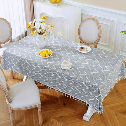 1pc, Bohemian Geometric Wave Pattern Tablecloth - European Style Cotton and Linen Rectangular Tablecloth for Farmhouse, Restaurant, Picnic, Camping, Birthday Party Decoration and Home Decor