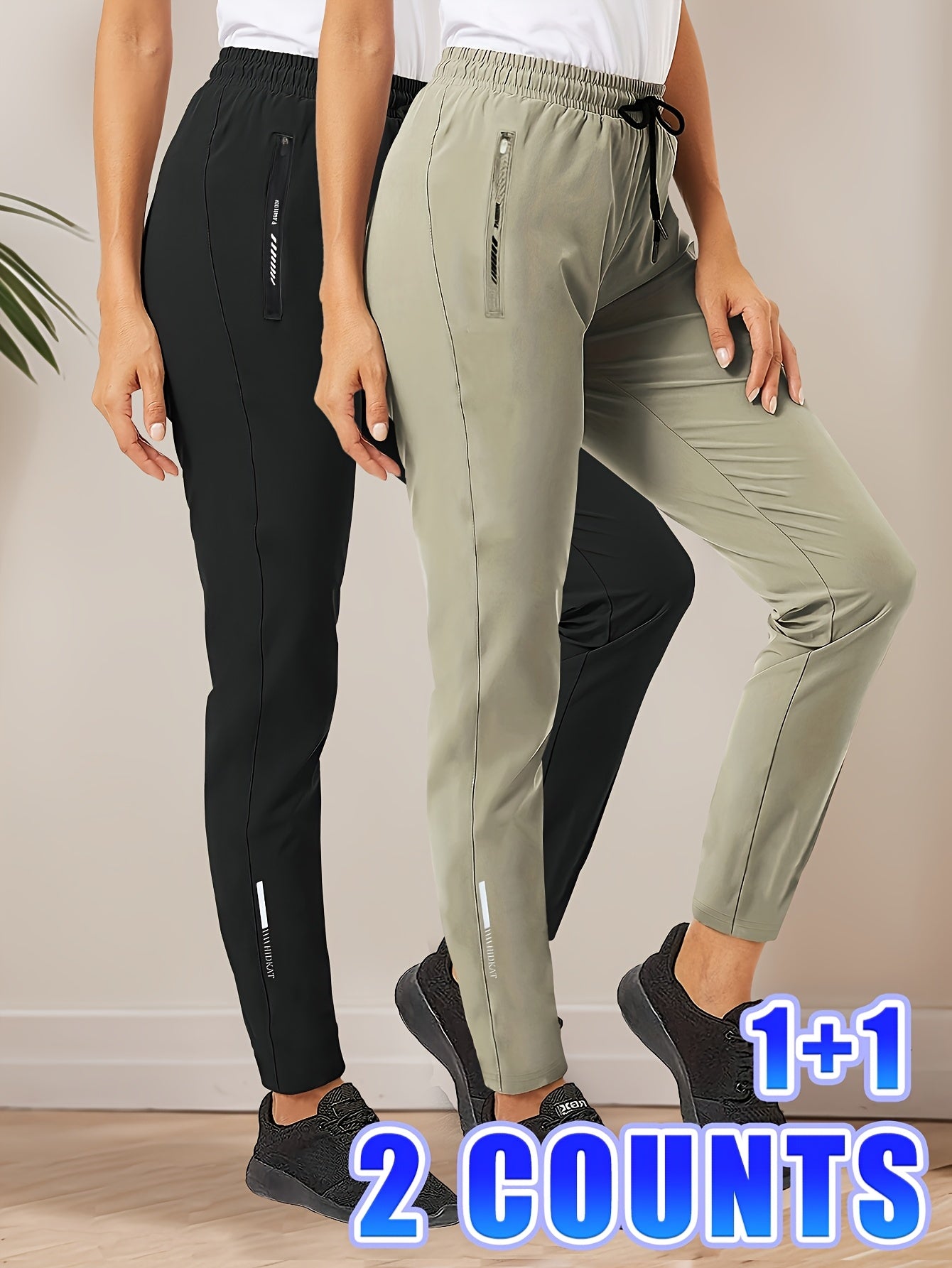 2pcs Women'S High-Waisted Stretchy Leggings with Drawstring Waist & Zipper Pockets - Lightweight Breathable Fabric for Jogging, Cycling, - All-Season Casual, Jogging Pants, Leggings, Sleek Design, Comfortable Fit