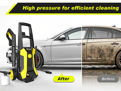 Gisam High-Pressure Washer 2200W 180Bar 480L/H with 8m Hose, Soap Bottle, Foam Nozzle & Lance Gun IPX5 Suitable for Cars/Fences/Gardens/Patios Yellow