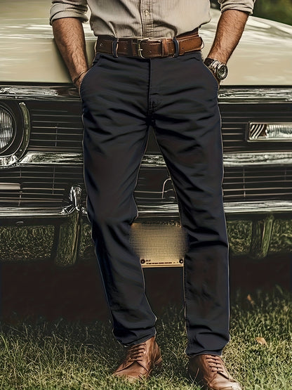 2pcs Men'S Stretch Chino Pants - Straight-Leg Business Casual Trousers with Elastic Waistband, All-Season Formal & Everyday Pants for Office, Meetings, And Casual Attire, Office Wear, Modern Trousers, Comfortable Fit, Versati