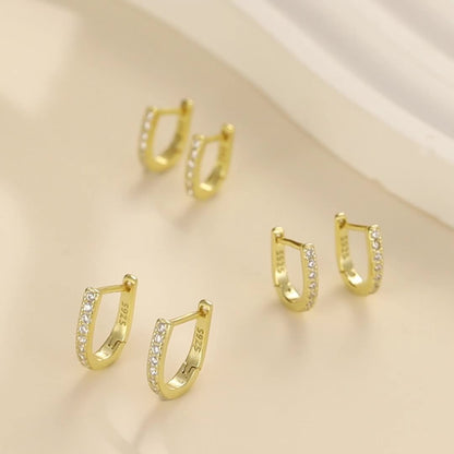 Sterling 925 Silver Jewelry Full Shiny zirconia Decor Hoop Earrings Elegant Minimalist Style Delicate Female Gift