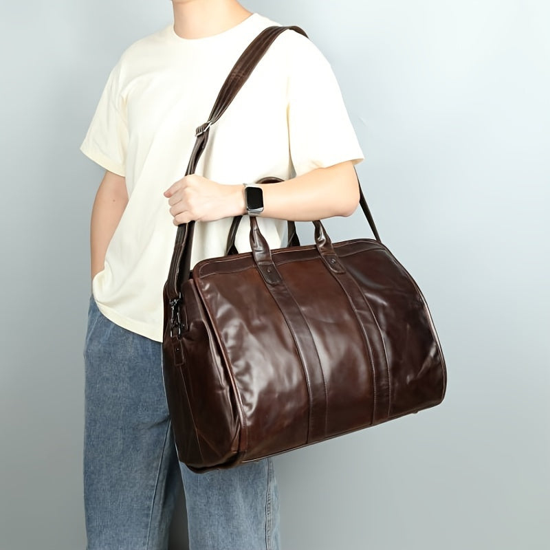 NIUCUNZH Men's First Layer Cowhide Leather Travel Duffel Bag - Large Capacity Carry-On with Adjustable Straps, Multiple Compartments & Reinforced Handles, Sleek Black for Weekend Trips, Daily Commute & Casual Travel, Travel B