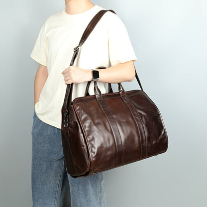NIUCUNZH Men's First Layer Cowhide Leather Travel Duffel Bag - Large Capacity Carry-On with Adjustable Straps, Multiple Compartments & Reinforced Handles, Sleek Black for Weekend Trips, Daily Commute & Casual Travel, Travel B