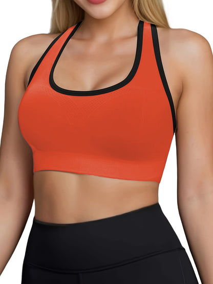 Women's High-Support Sports Bra with Removable Pads - Quick-Dry, Shockproof, Double-Layer Racerback Vest for Running & Fitness, Breathable Nylon-Elastane Blend, Non-See-Through, All-Season Activewear