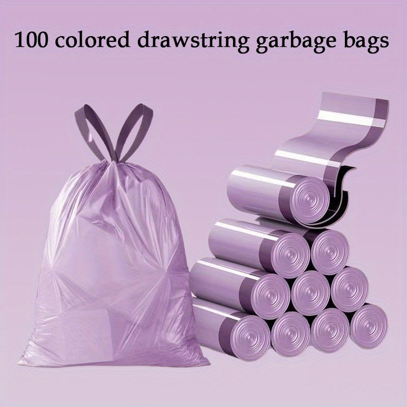 100 Purple Drawstring Trash Bags, High-Quality Plastic Waste Bags for Kitchen, Bathroom, Bedroom & Home Use - Portable Waste Disposal, Multipurpose, Disposable, Plastic Material, 20 Capacity, Kitchen Trash Bags | Decorative T