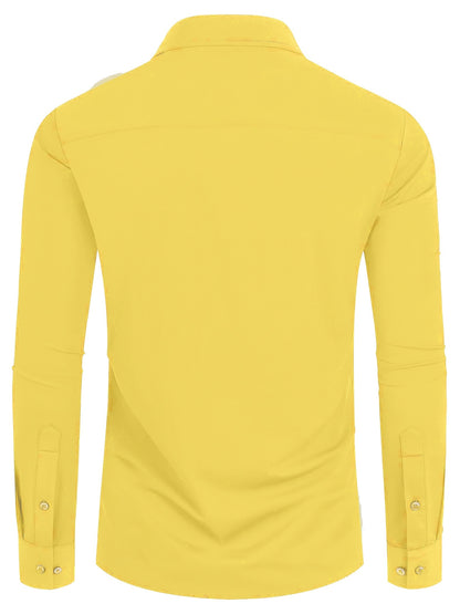 Men'S Slim Fit Long Sleeve Shirt - 55% Cotton, 40% Polyester, 5% Spandex, Solid Color, All-Season, Woven Fabric, Button-Up, Lapel Collar, Casual Weekend Wear, 125g/m²