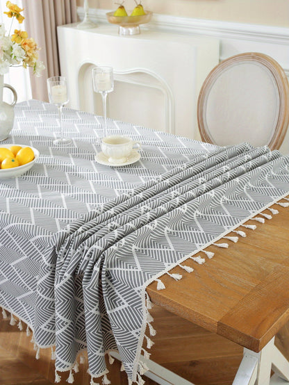 1pc, Bohemian Geometric Wave Pattern Tablecloth - European Style Cotton and Linen Rectangular Tablecloth for Farmhouse, Restaurant, Picnic, Camping, Birthday Party Decoration and Home Decor