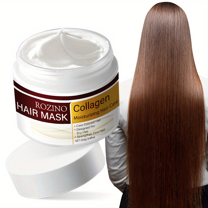 Máscara Capilar de Colagénio ROZINO - 100g, Hidratante e Suavizante para Cabelos Secos e com Frizz, Fragrância Duradoura, Hidratação Intensa com Glicerina, Fórmula Adulta, Máscara Capilar Hidratante | Embalagem Elegante