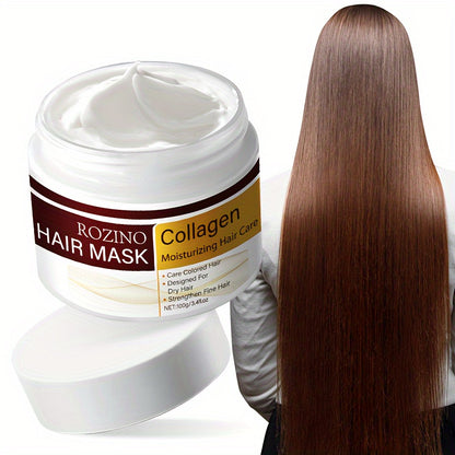 Máscara Capilar de Colagénio ROZINO - 100g, Hidratante e Suavizante para Cabelos Secos e com Frizz, Fragrância Duradoura, Hidratação Intensa com Glicerina, Fórmula Adulta, Máscara Capilar Hidratante | Embalagem Elegante