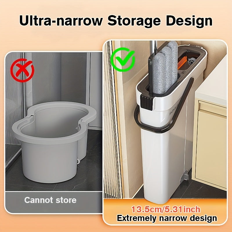 Lazy Hands-Free Flat Mop And Bucket Set with 4pcs Mop Pad- Dual-Purpose Dry And Wet Cleaning, Ideal for Bedroom, Kitchen, Living Room, Bathroom - Durable Plastic, for Household And Floor Cleaning, Tile Marble Floor Cleaning M