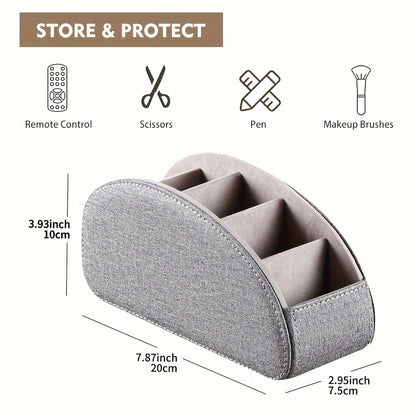 Remote Control Holder with 5 Compartments, PU Leather Multifunctional Desktop Storage Box/Remote Caddy/Pen Holder/Multi-Scene Practical Desk Organizer Shelf for Appliance Controllers, Stationery, Eyeglasses, Brushes, Office S