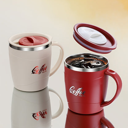 1pc 15.4oz Stainless Steel Coffee Mug with Lid & Measurement Marks - Durable 304 Stainless Steel Cup for Office, Outdoor, or Home Use - White, Black, Red Options, Office Coffee Mug | Sleek Mug Design | Secure Lid Design, Coff