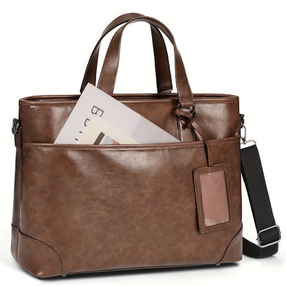 RAINSMORE Men's large-capacity 15.6-inch laptop briefcase Men's PU Leather briefcase shoulder bag commuting business bag