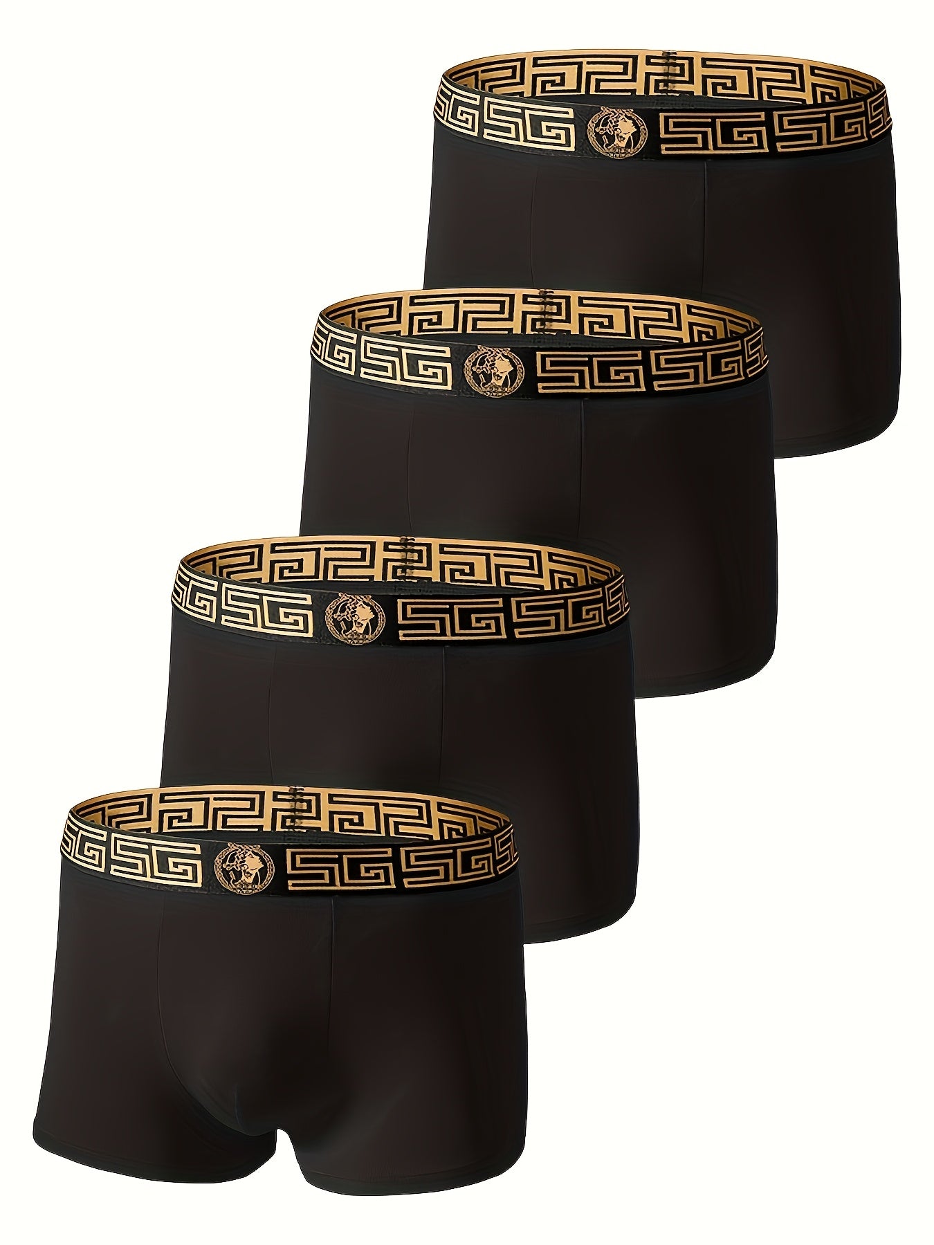 4pcs Black and Golden Boxer Briefs - Soft, Breathable Viscose, Comfortable Daily Wear for Men, Slim Fit with Elasticity, Solid Color Design, Casual Underwear|Boxer Briefs|Boxers as a Gift