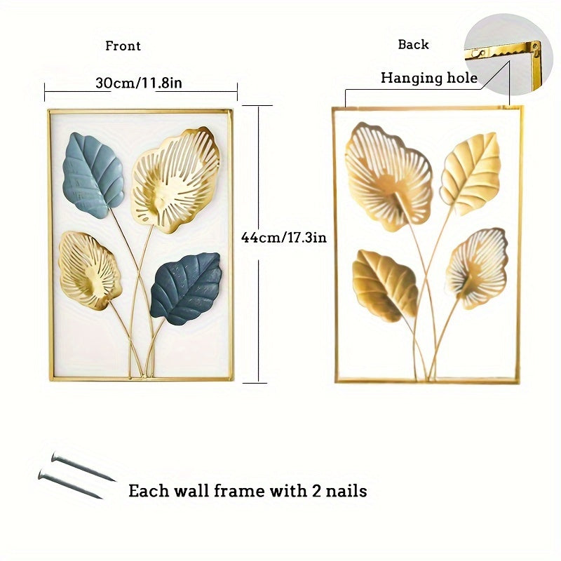 3pcs Mounted Metal Wall Decor, Thick Minimalist Metal Wall Art, Modern Metal Leaf Wall Hanging, Suitable For Sofa Backdrop Bedroom And Living Room, Golden Classic Style, No Frame, 43.94x 29.97 Cm