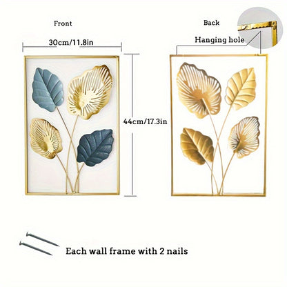 3pcs Mounted Metal Wall Decor, Thick Minimalist Metal Wall Art, Modern Metal Leaf Wall Hanging, Suitable For Sofa Backdrop Bedroom And Living Room, Golden Classic Style, No Frame, 43.94x 29.97 Cm