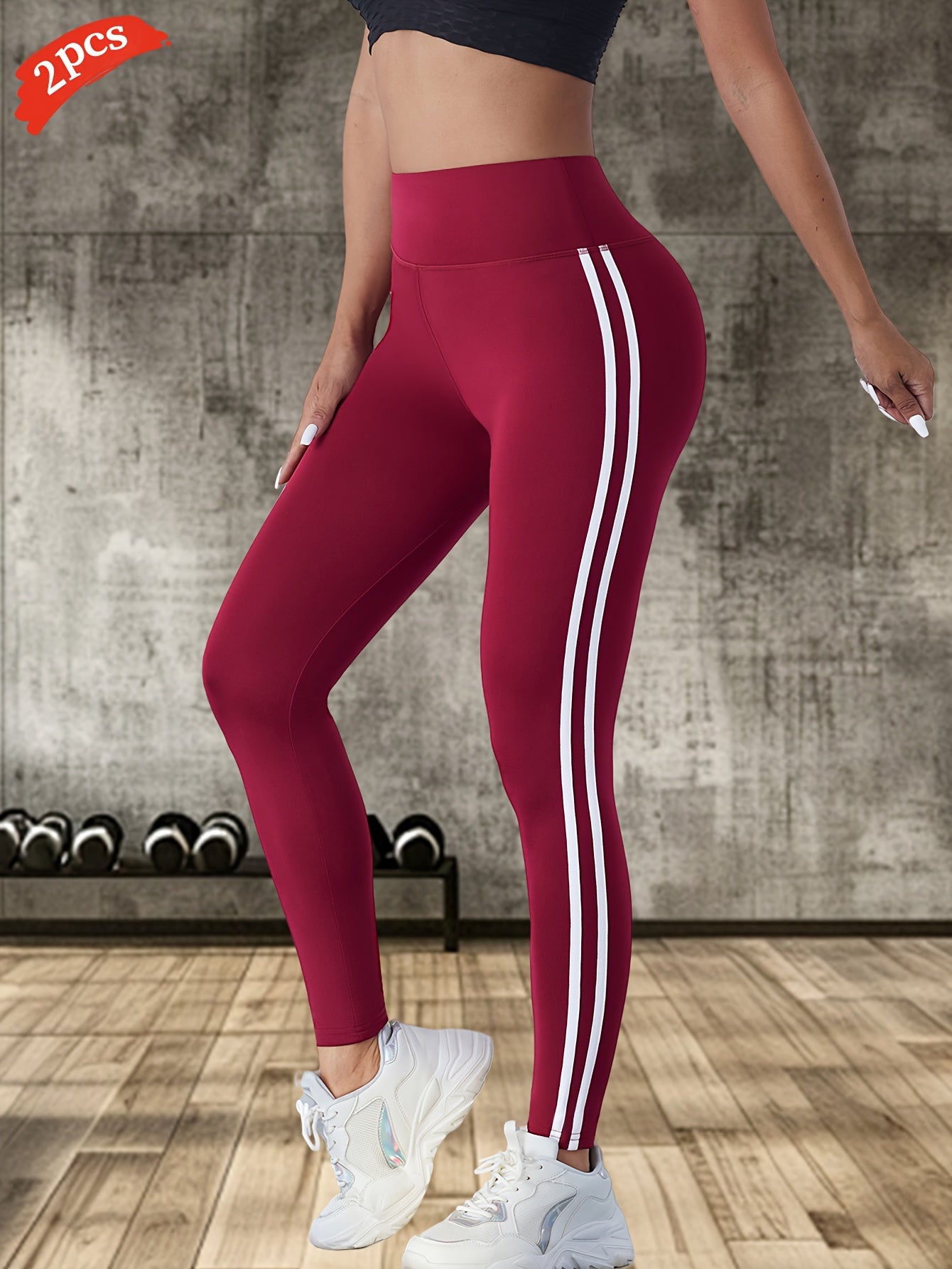 2pcs Women'S High-Waisted Yoga Pants - Breathable, Comfortable, and Tummy Control Workout Leggings with Side Stripes, Stretchy Fabric for Outdoor Fitness and Casual Wear, High Waisted Leggings