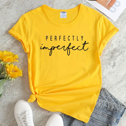 Letter Print Crew Neck T-shirt, Casual Loose Short Sleeve Summer T-Shirts Tops, Women's Clothing
