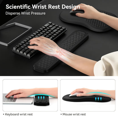 Ergonomic Memory Foam & Non-Slip Mouse Pad with Wrist Rest - Massage Design for Pain Relief, Comfortable Wrist & -Skid Base, Office/Gaming Desk for Computer, PC, Laptop, Remote Work - Accessory for Hand