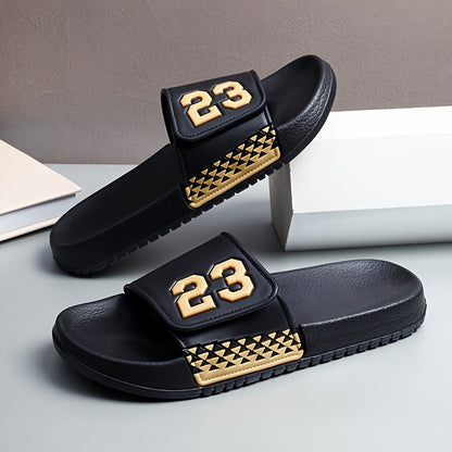 Men'S Summer Fashionable Black PVC Sandals with Number 23 Design - Breathable, Comfortable, Durable, Round Toe, All-Season Casual Footwear, Comfortable Footwear | Stylish Sandals | Durable Footwear