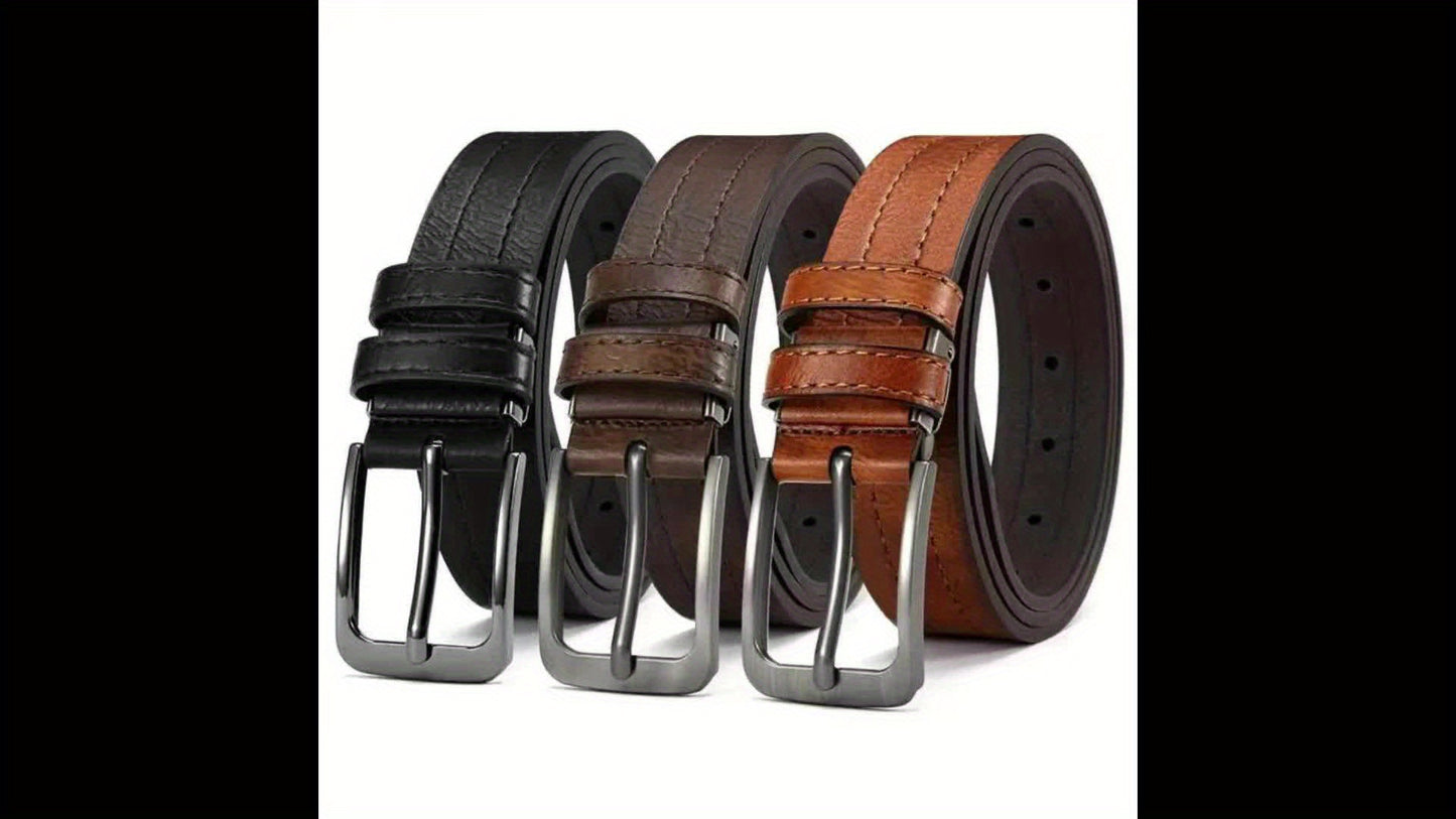 Set of 3 Men's Casual Vintage Belts, Durable Breathable Belts Designed for Business Professionals, Mature Individuals, and Fashion Enthusiasts, Ideal Gift for Any Occasion, Men's Luxury Belts, Adjustable, Square Buckle, Suita