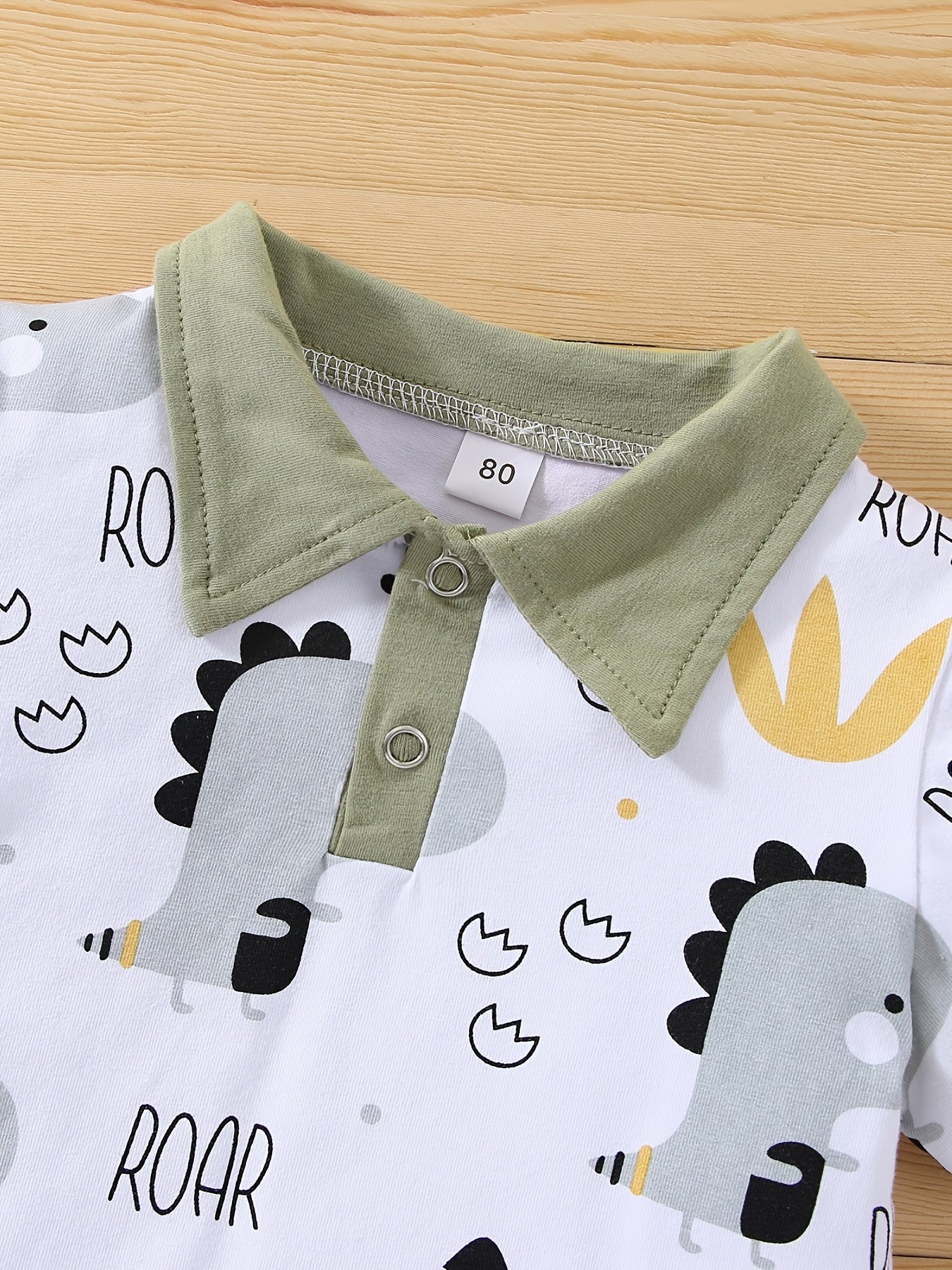 Boys' Summer Collared Animal Print Short Sleeve Shorts Set, Perfect for Outdoor